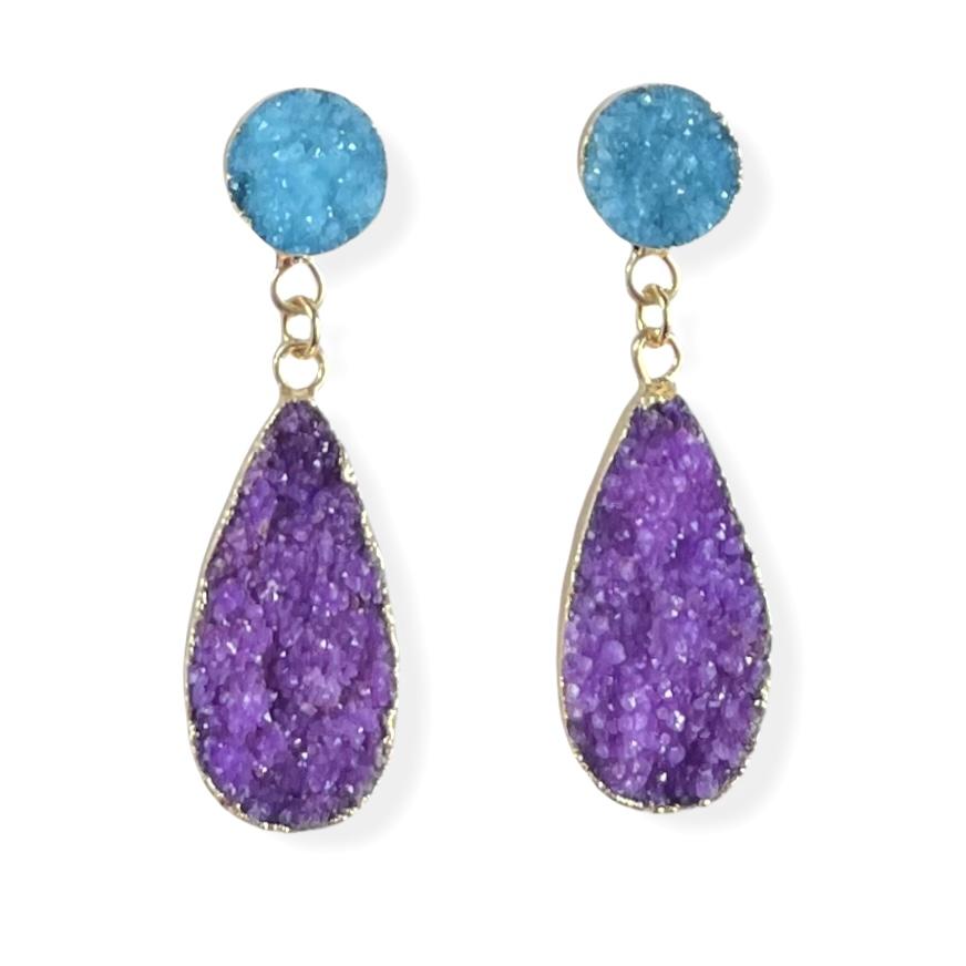 Aqua and Purple Druzy Teardrop Earrings Earrings Colour Addict Jewellery 