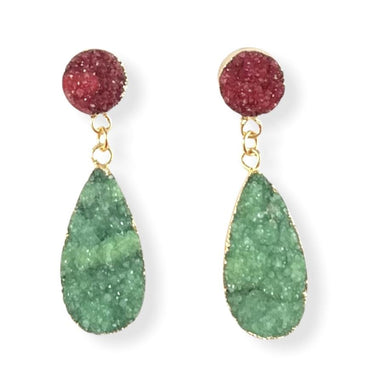 Pink and Green Druzy Teardrop Earrings Earrings Colour Addict Jewellery 