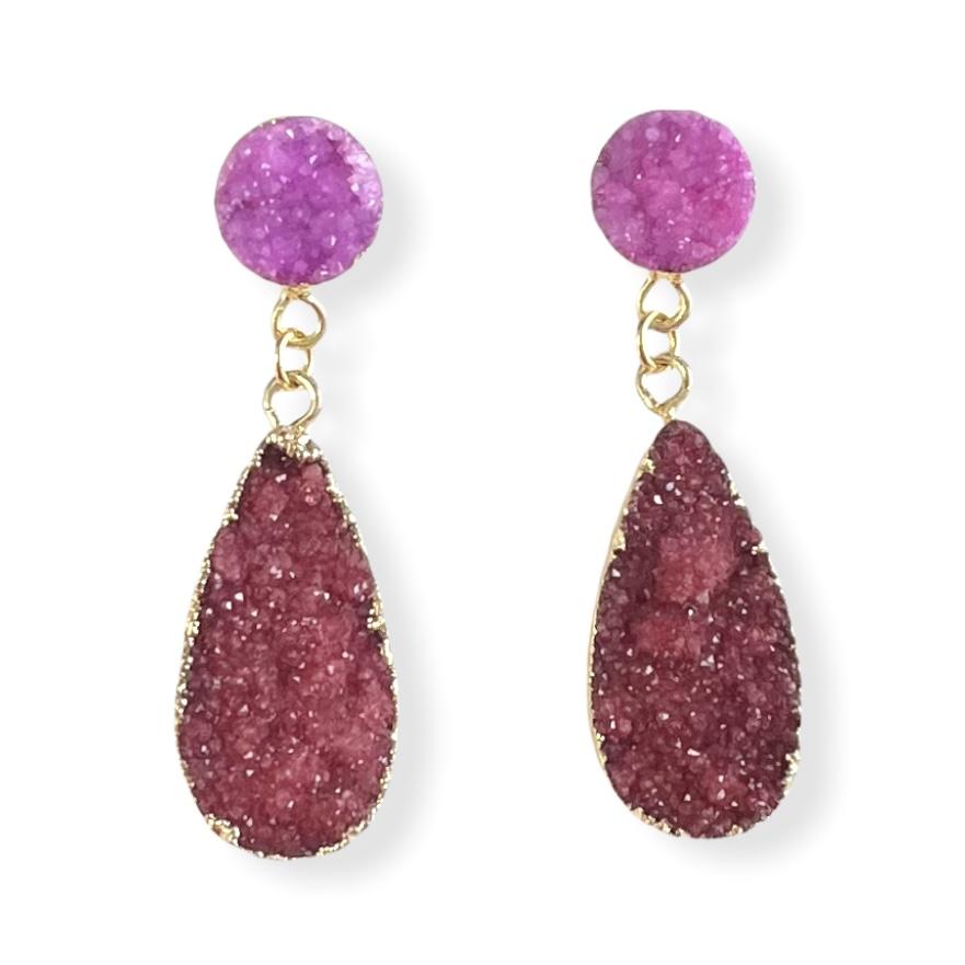 Pink and Red Druzy Teardrop Earrings Earrings Colour Addict Jewellery 