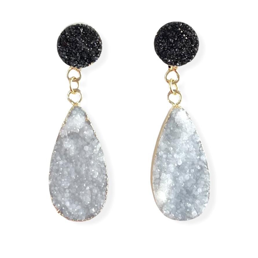 Black and White Druzy Teardrop Earrings Earrings Colour Addict Jewellery 