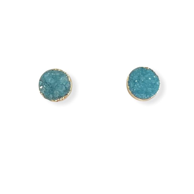 Aqua Druzy Round Stud Earrings Earrings Colour Addict Jewellery 
