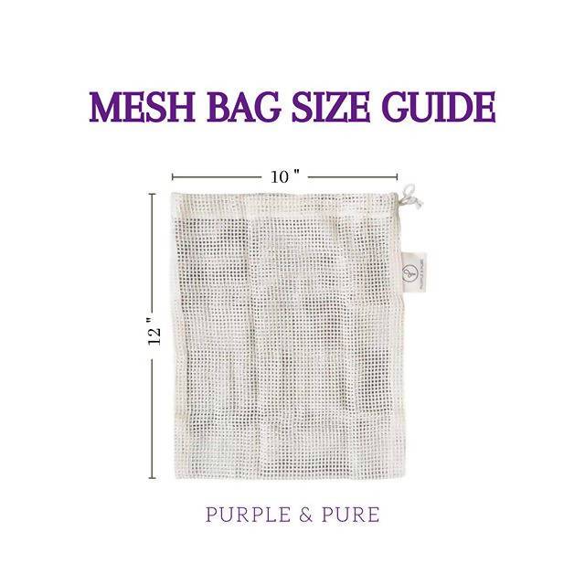 Organic Cotton Mesh Produce Bags - GOTS Certified Produce Bags Purple & Pure 