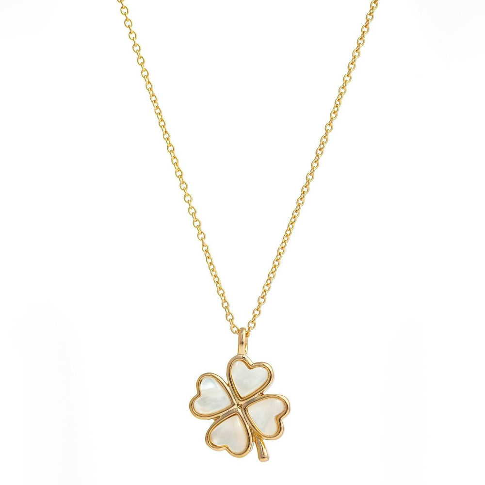 Clover- A Four-Leaf Clover Pendant Made with Mother of Pearl Pendants Forest Jewelry White Mother of Pearl Yellow Gold Plating 