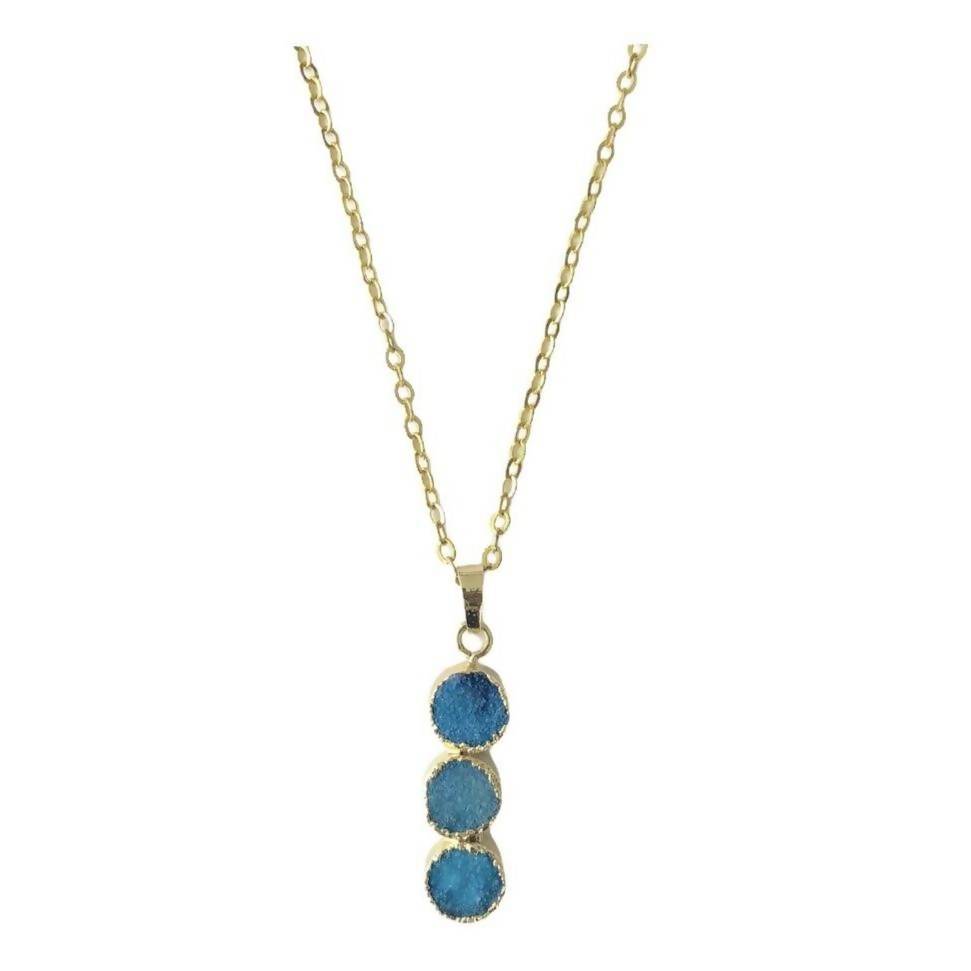 Blue Druzy 3 Stone Necklace Jewellery Colour Addict Jewellery 