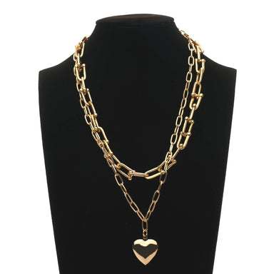 J.By Jee Heart Pendant with Heavy Double Chain in Gold Necklace Necklaces J By Jee 
