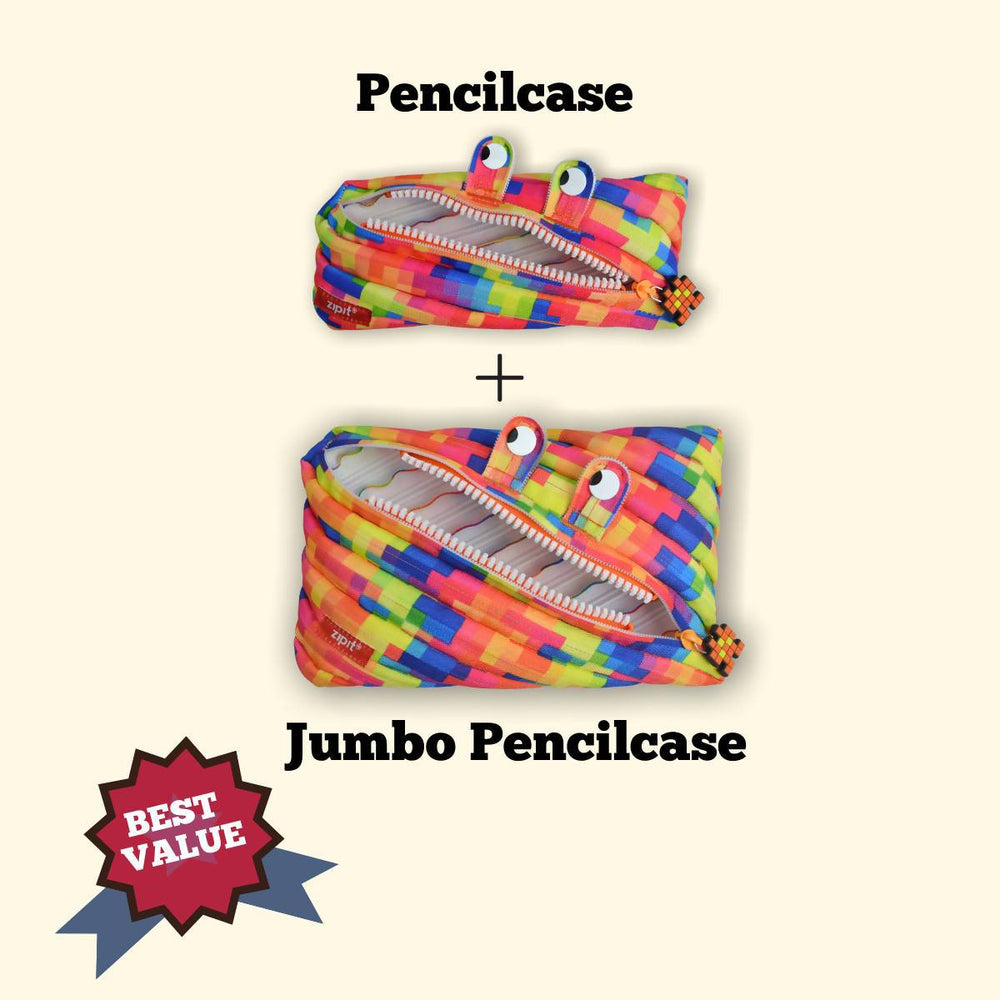 Zipit Pixel Yellow Monster Pencilcase + Jumbo Pencilcase Bundle - Gift Sets - Zigzagme - Naiise