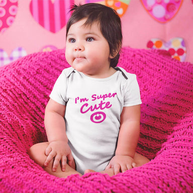 (Pink) I'm Super Cute S-Sleeve Romper Kids Clothing Wet Tee Shirt 