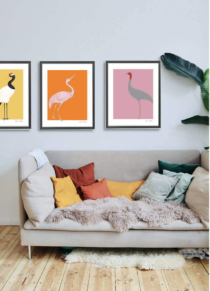 wall art : cranes (golden yellow background) Art Prints@ARoomful 