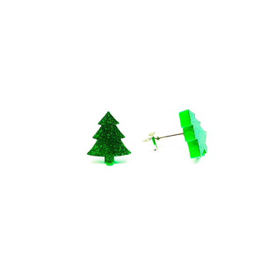 Green Glitter Christmas Tree Laser Cut Acrylic Earrings - Earring Studs - Paperdaise Accessories - Naiise