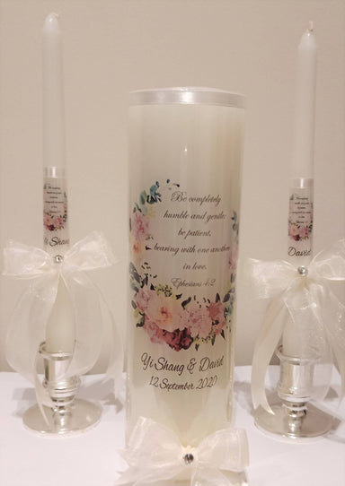 Unity/Wedding Candles Floral Ring Customisation St Michael Gifts 