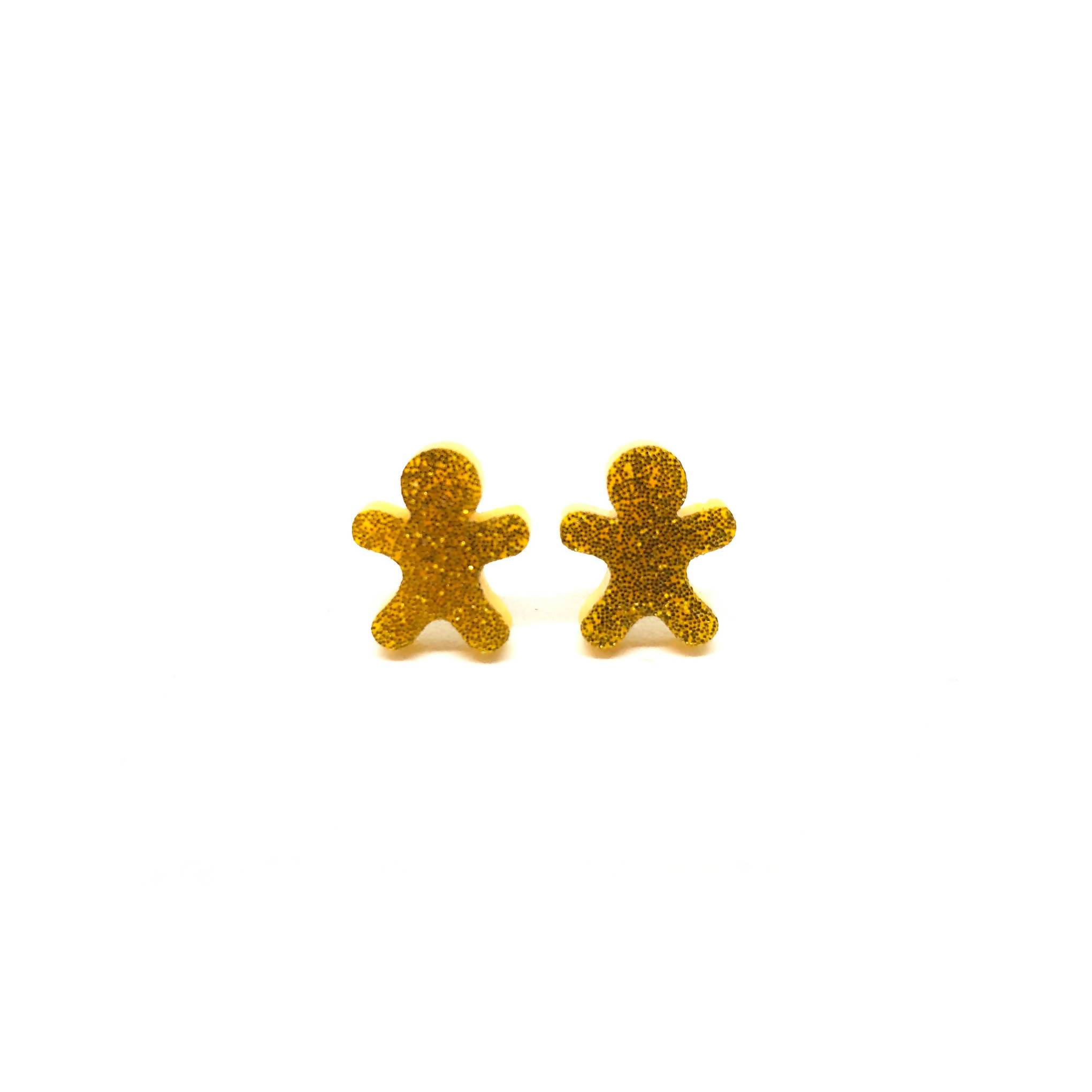 Gold Glitter Gingerbread Man Laser Cut Acrylic Earrings - Earring Studs - Paperdaise Accessories - Naiise
