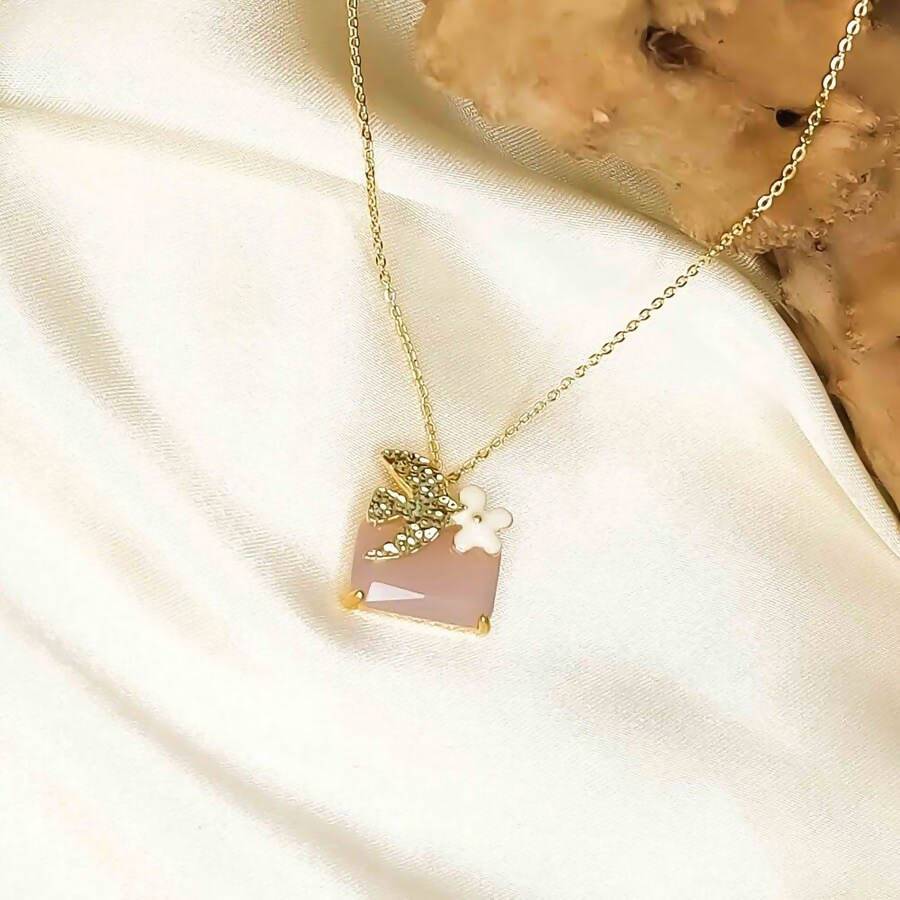 Spring Pendant with Simulated Pink Quartz Pendants Forest Jewelry 