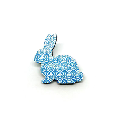 Blue Wheels Rabbit Wooden Brooch Pin - Brooches - Paperdaise Accessories - Naiise