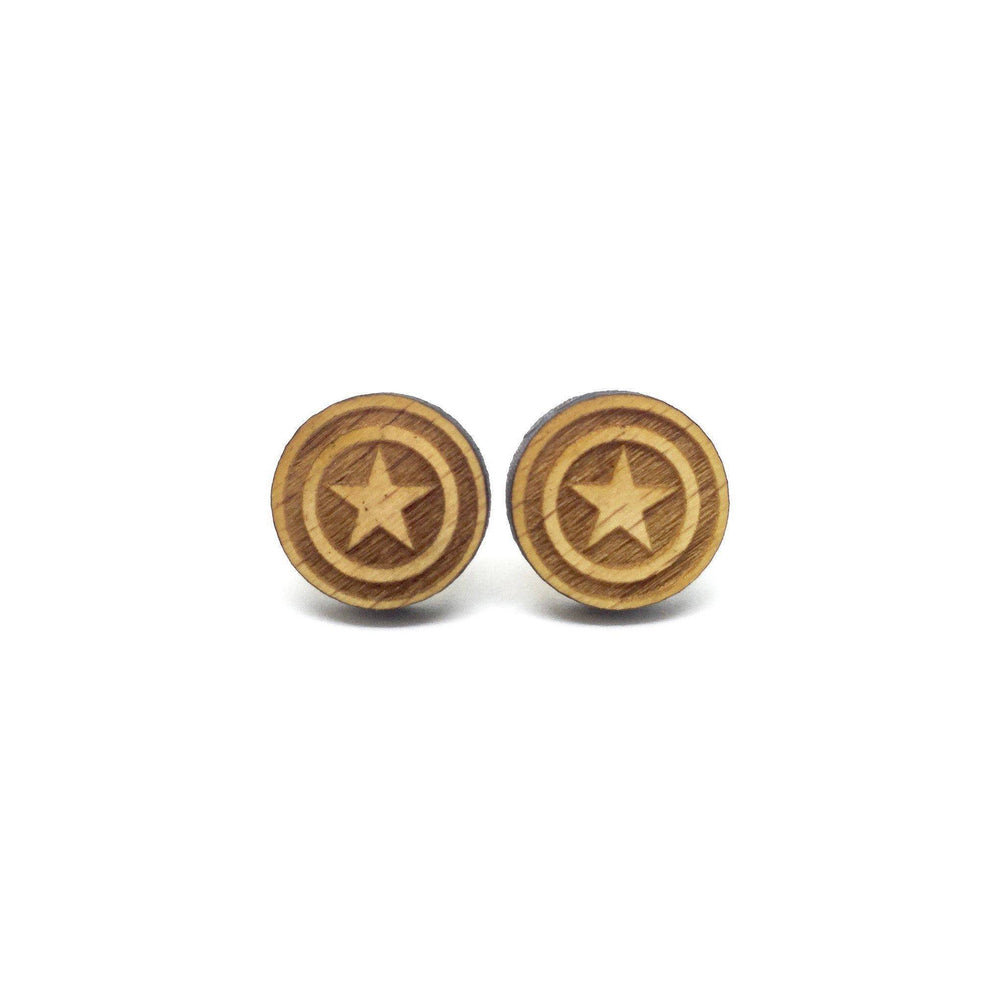 Captain America Shield Laser Cut Wood Earrings - Earrings - Paperdaise Accessories - Naiise