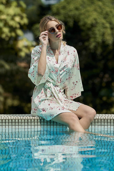 Cherry Blossom Kimono Robe (Short) - Sleepwear for Women - The Mariposa Collection - Naiise