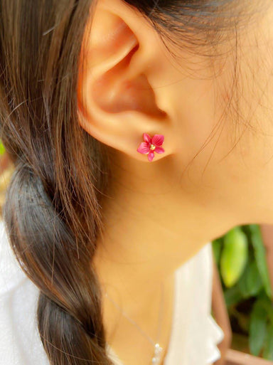 Dendrobium Rose Pink- Petite Orchid Stud Earrings in Rose Gold Plating - Local Jewellery - Forest Jewelry - Naiise