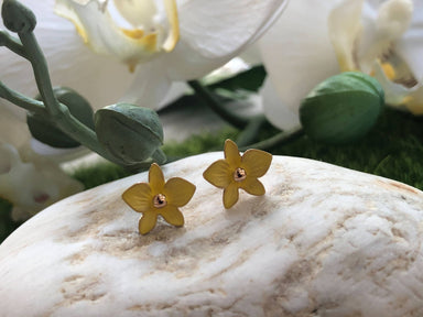 Dendrobium Sunny Yellow- Petite Orchid Stud Earrings in Rose Gold Plating - Local Jewellery - Forest Jewelry - Naiise
