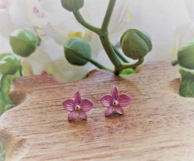 Dendrobium Violet Purple- Petite Orchid Stud Earrings in Rose Gold Plating - Local Jewellery - Forest Jewelry - Naiise