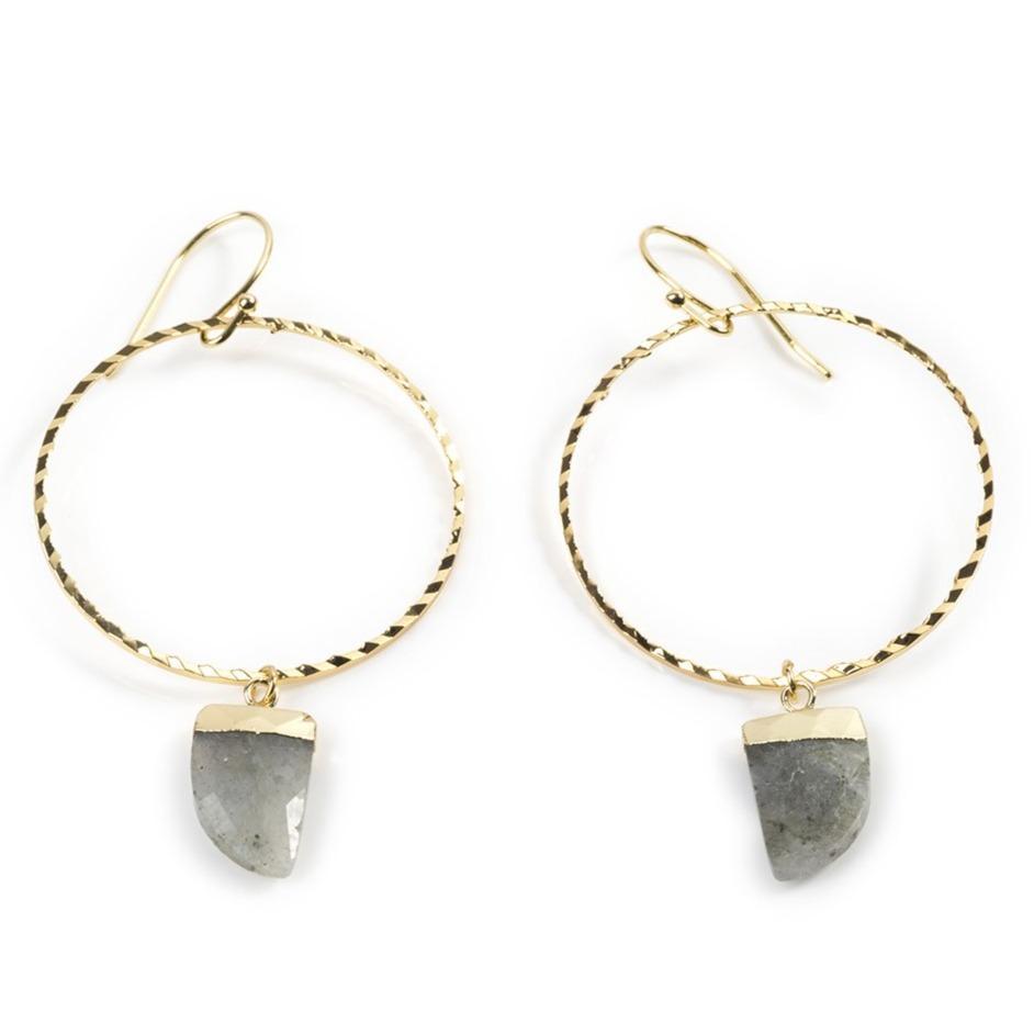 Labradorite Yellow Gold Hoops Earrings Colour Addict Jewellery 