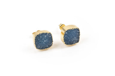 Blue Druzy Stud Earrings Earrings Colour Addict Jewellery 