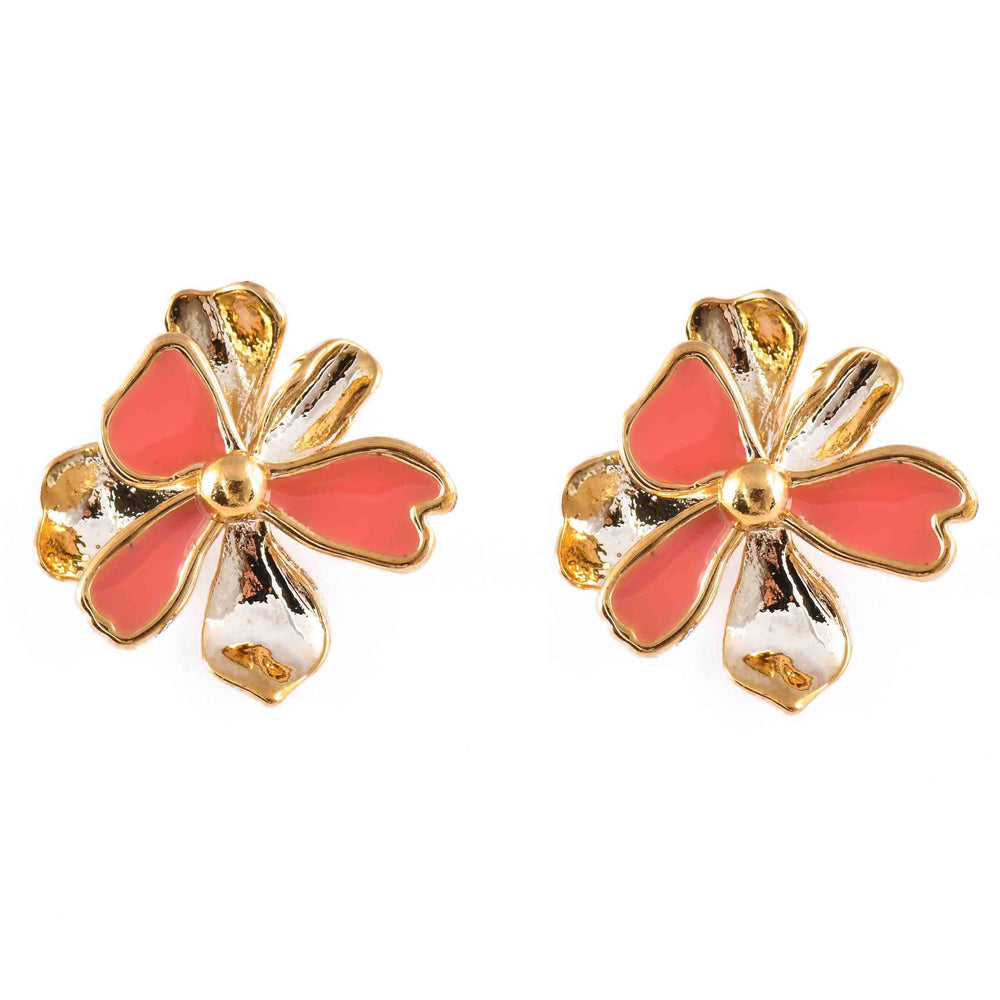 Delphinium- Flora Stud Earrings in Yellow Gold Plating Earring Studs Forest Jewelry Pastel Pink 