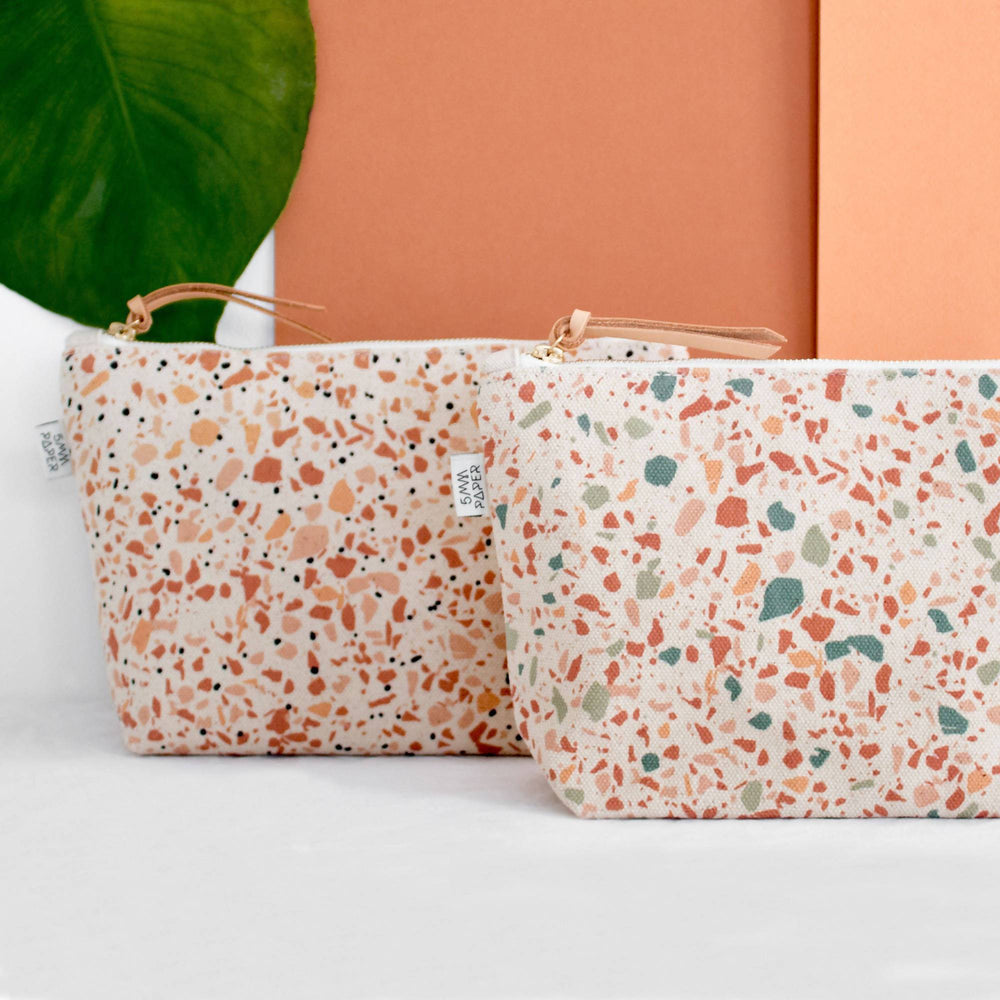 Cotton Canvas Cosmetic / Make-up Bag - Terrazzo Terracotta Green Makeup Pouches 5mm Paper 