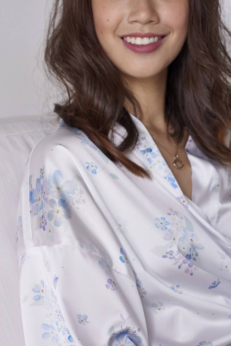 Floating Forget-Me-Nots Kimono Robe (Ankle) - Sleepwear for Women - The Mariposa Collection - Naiise