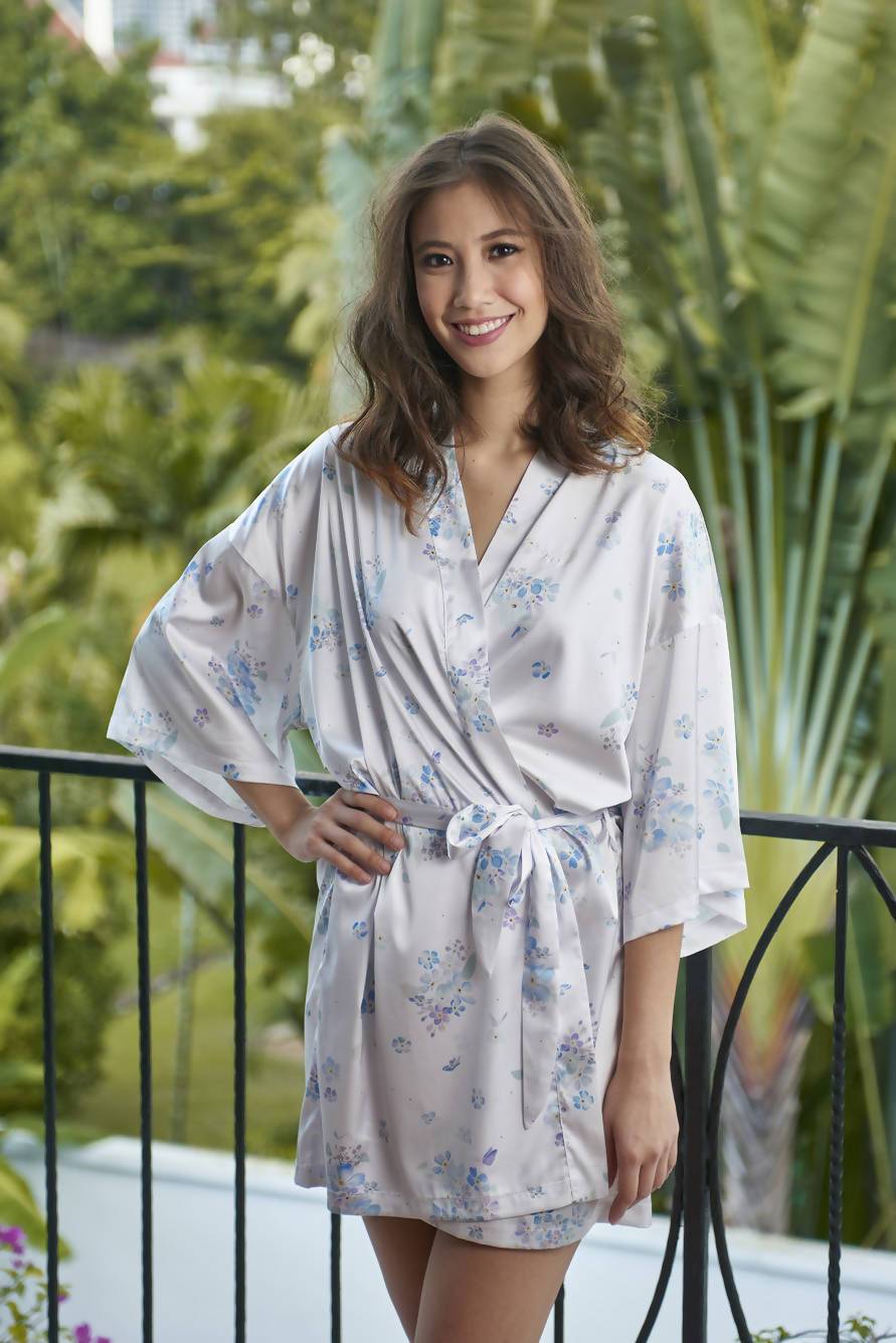 Floating Forget-Me-Nots Kimono Robe (Short) - Sleepwear for Women - The Mariposa Collection - Naiise
