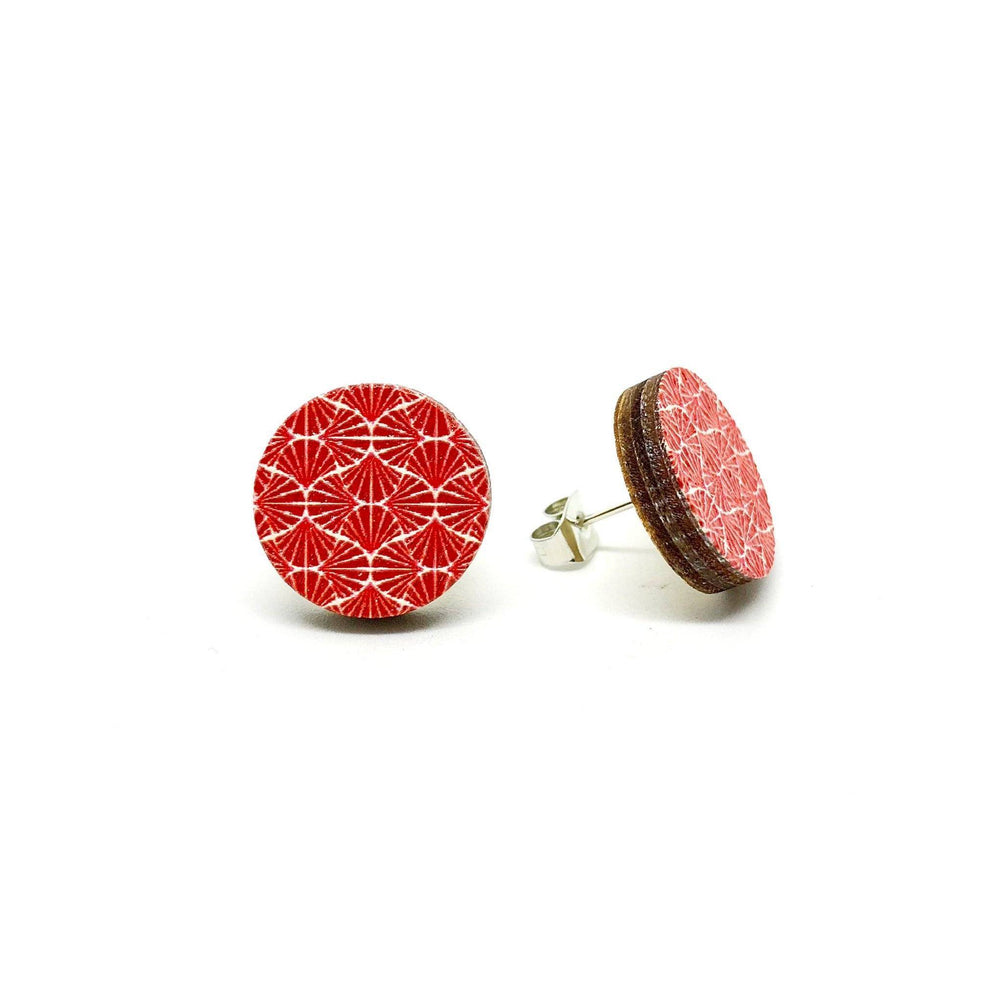 Geometric Red Waves Wooden Earrings - Earrings - Paperdaise Accessories - Naiise