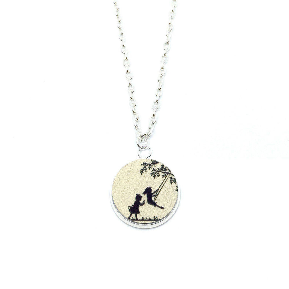 Girls Playing On Swing Wood Pendant Necklace - Necklaces - Paperdaise Accessories - Naiise