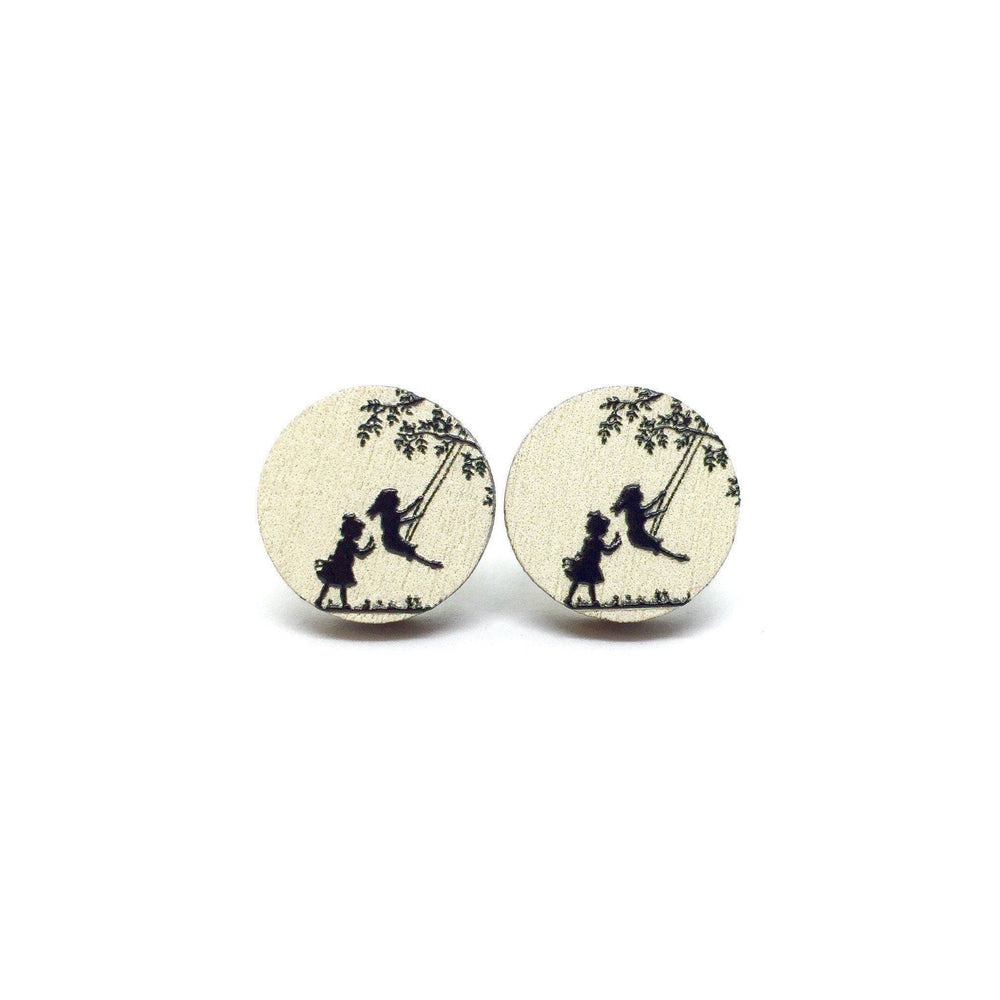 Girls Playing On Swing Wooden Earrings - Earrings - Paperdaise Accessories - Naiise