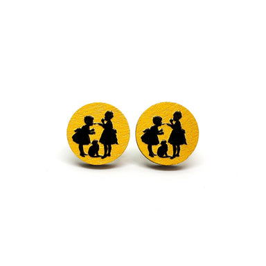 Girls Playing With Cat Wooden Earrings - Earrings - Paperdaise Accessories - Naiise