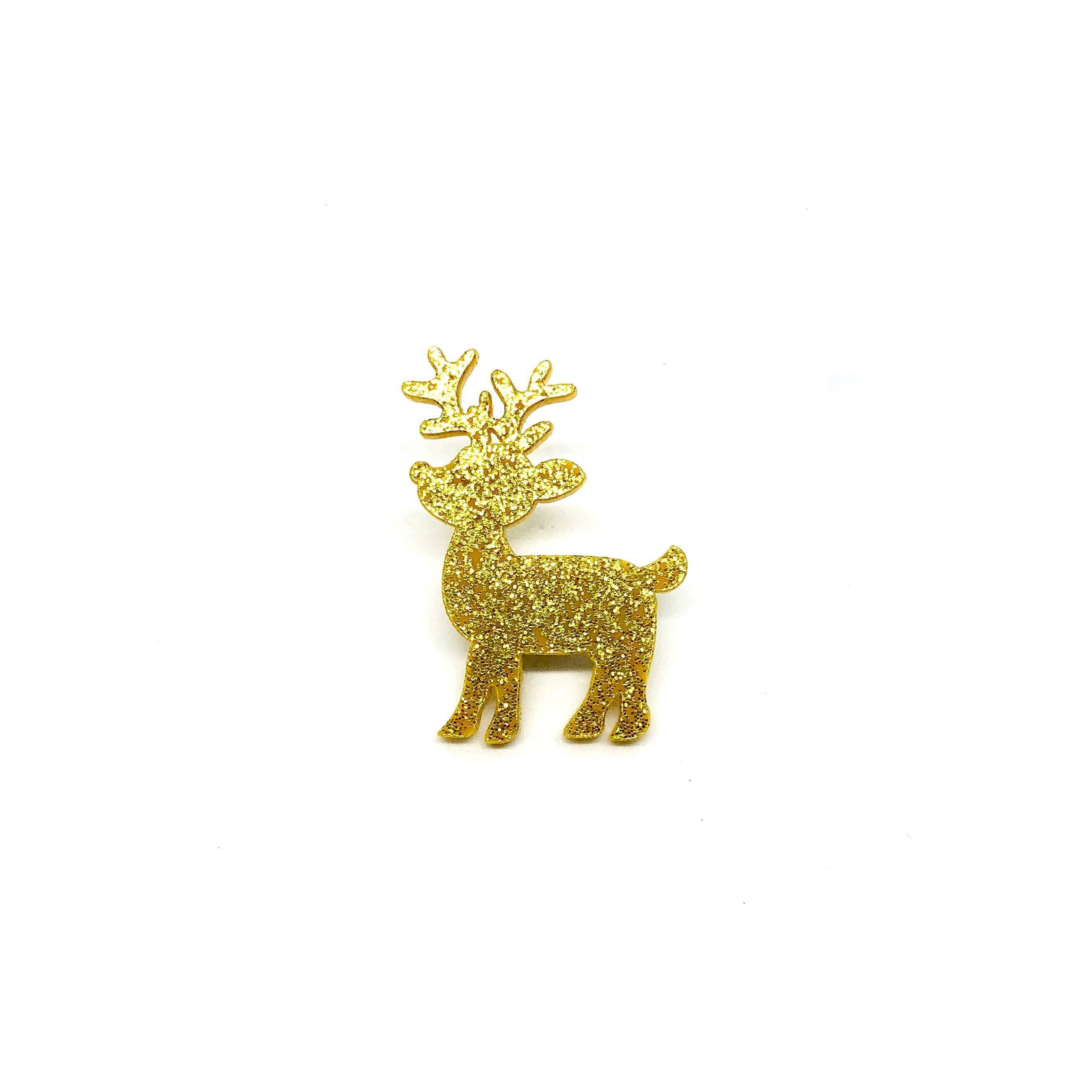Gold Glitter Deer Laser Cut Acrylic Brooch - Brooches - Paperdaise Accessories - Naiise