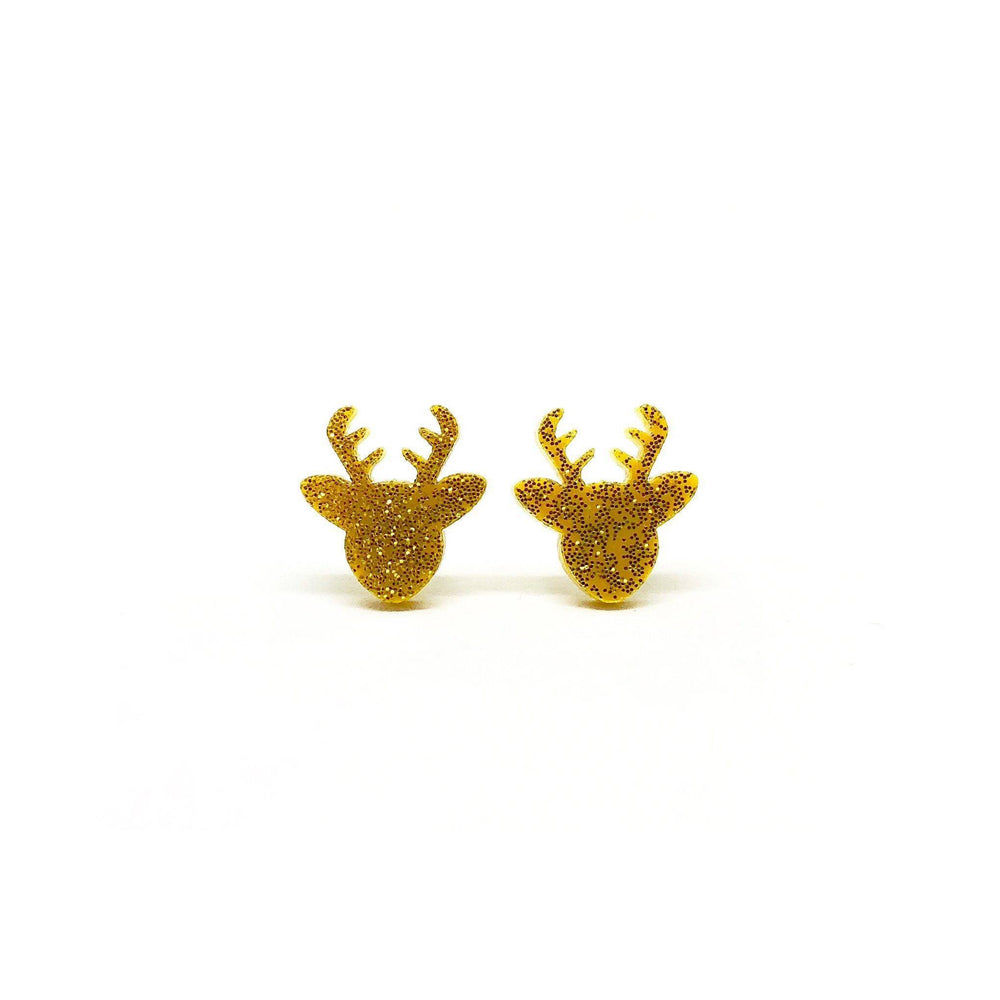 Gold Glitter Deer Laser Cut Acrylic Earrings - Earrings - Paperdaise Accessories - Naiise