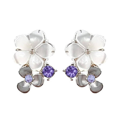 Jasmine Earrings with Petals made from Mother of Pearl Earring Studs Forest Jewelry Violet Rhodium Plating 