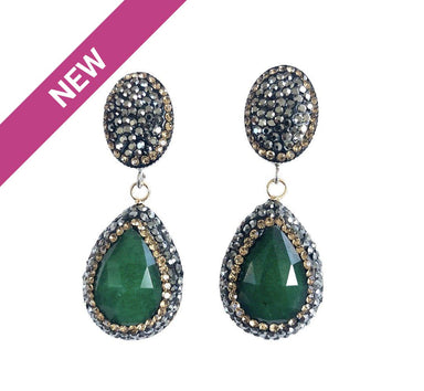 Green Onyx Teardrop and Pave Earrings Earrings Colour Addict Jewellery 