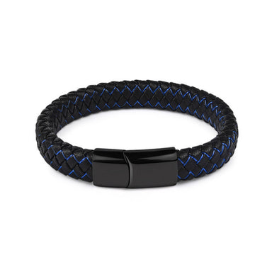 J. By Jee Black & Blue Bi-braided Leather Black Clasp Bracelet - Men's Bracelets - J By Jee - Naiise