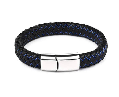 J. By Jee Black & Blue Bi-braided Leather Silver Clasp Bracelet - Men's Bracelets - J By Jee - Naiise