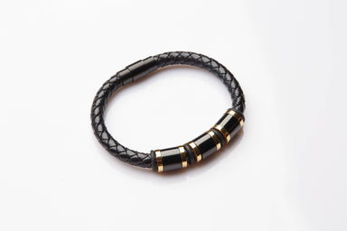 J. By Jee Triplet Black Gold Steel Leather Bracelet - Men's Bracelets - J By Jee - Naiise
