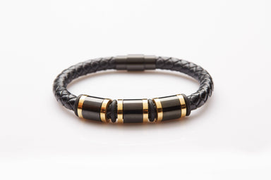 J. By Jee Triplet Black Gold Steel Leather Bracelet - Men's Bracelets - J By Jee - Naiise