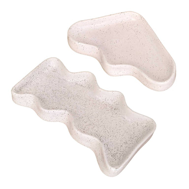 Set of 2 - Ceramic Wave Trays - Speckled White Trays 5mm Paper 