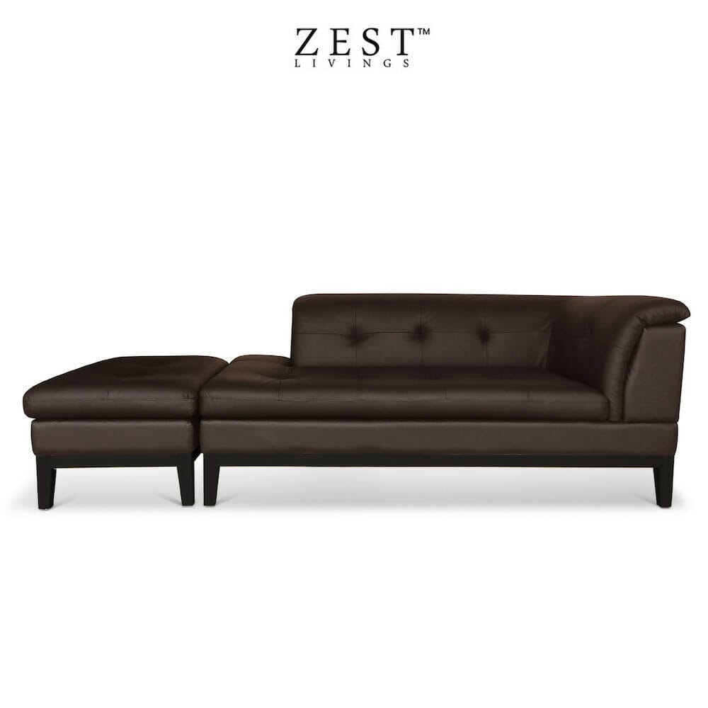 Ernie Sofa 2 Seater Sofa With Ottoman | Smooth Faux Leather Sofa Zest Livings Online Cocoa 