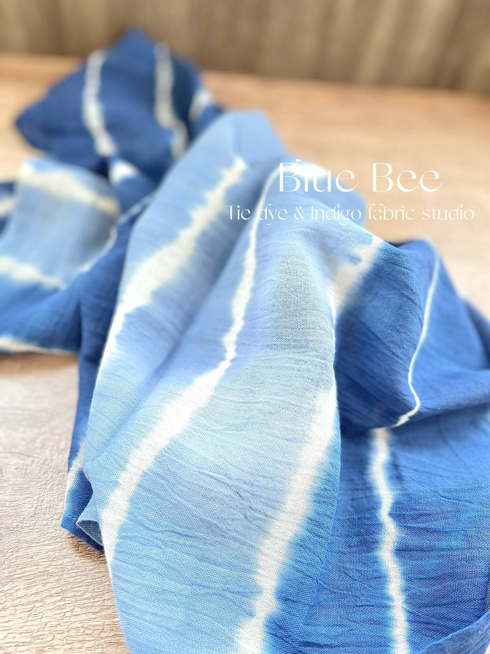 Natural indigo tie dyed square scarf, blue gradient dyed neck wrap, head bandana, tea towel, 65cm * 65cm. Tea Towels Blue Bee Tie Dye 