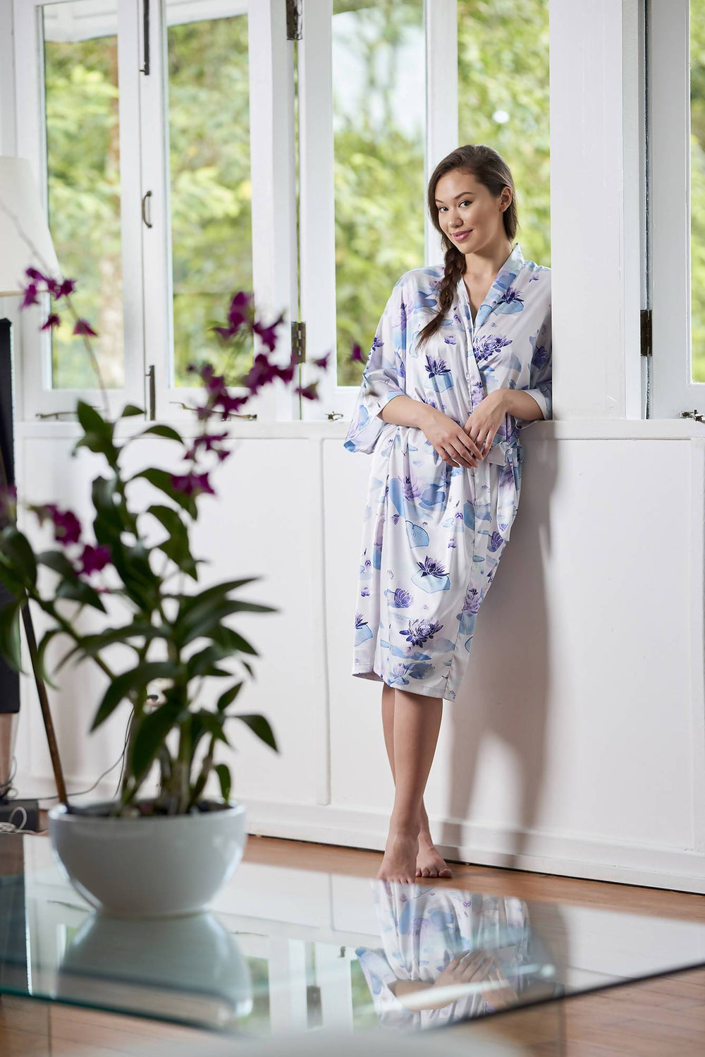 Lotus Flower Kimono Robe (Midi) - Sleepwear for Women - The Mariposa Collection - Naiise