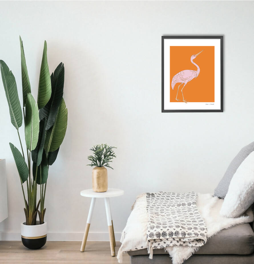 wall art : cranes (orange background) Art Prints@ARoomful 