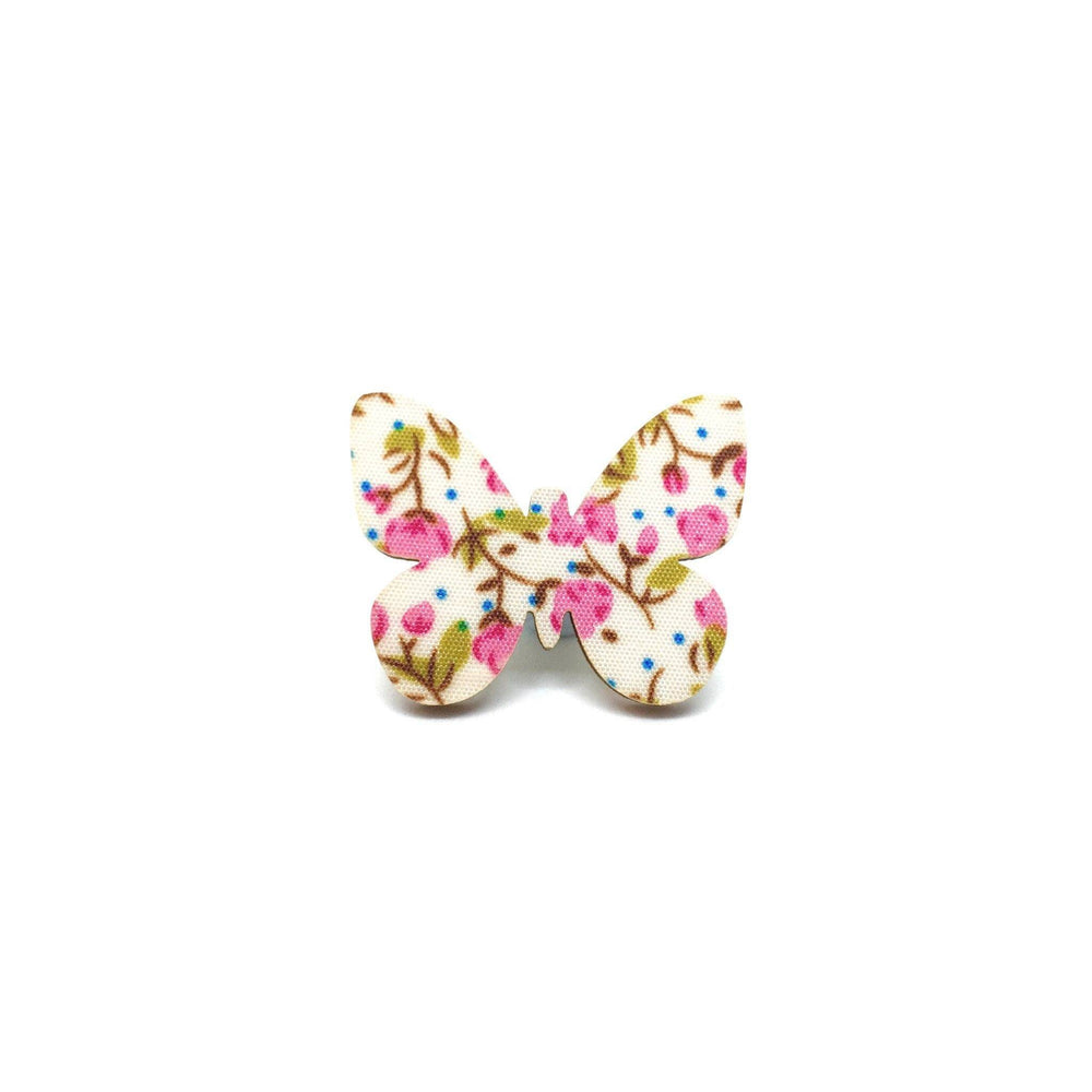 Pink Floral Butterfly Wooden Brooch - Brooches - Paperdaise Accessories - Naiise