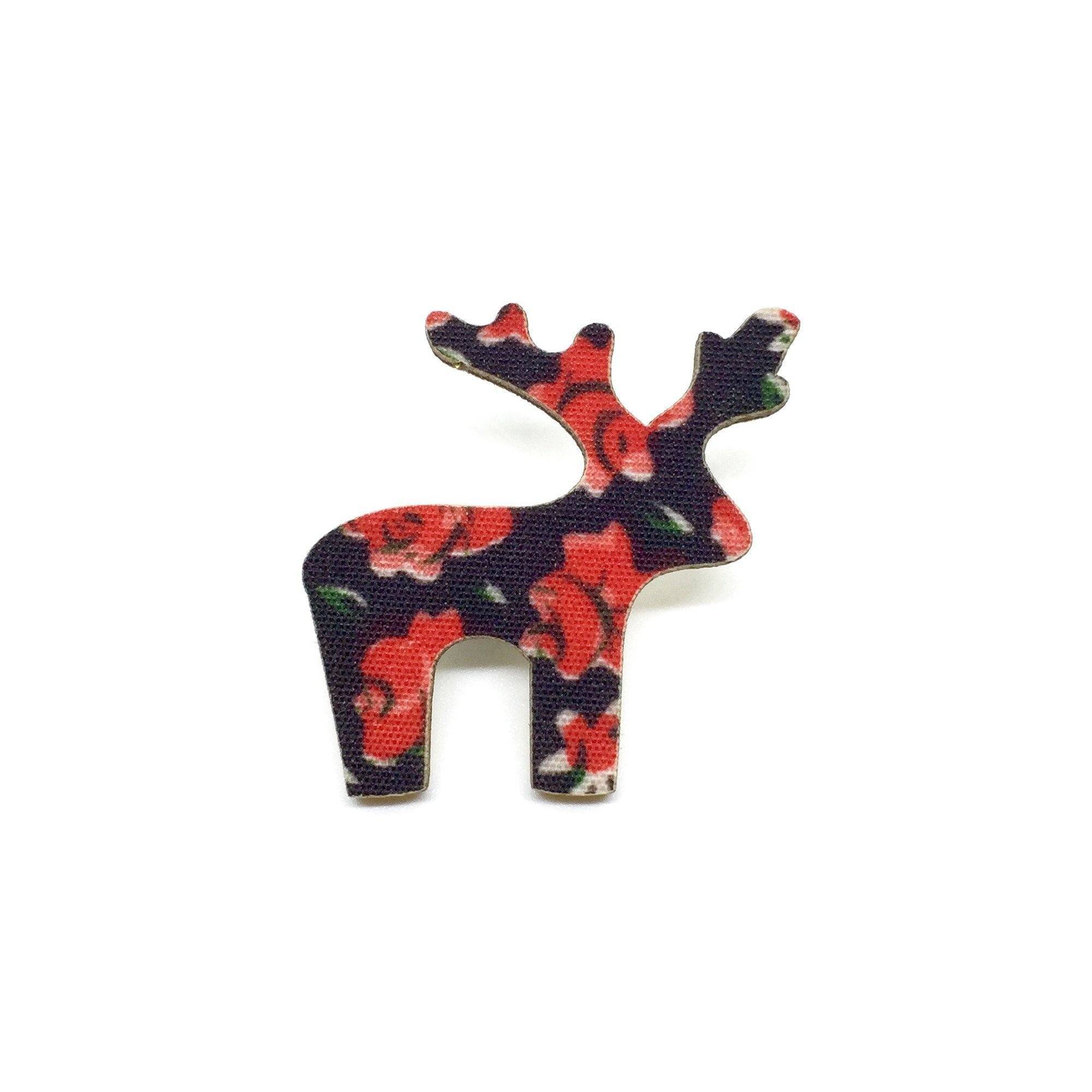 Red Floral Santas Deer Wooden Brooch - Brooches - Paperdaise Accessories - Naiise