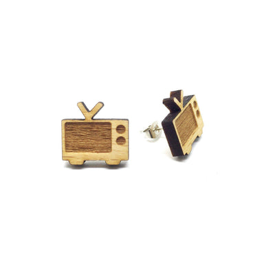 Retro Old 60s TV Laser Cut Wood Earrings - Earrings - Paperdaise Accessories - Naiise