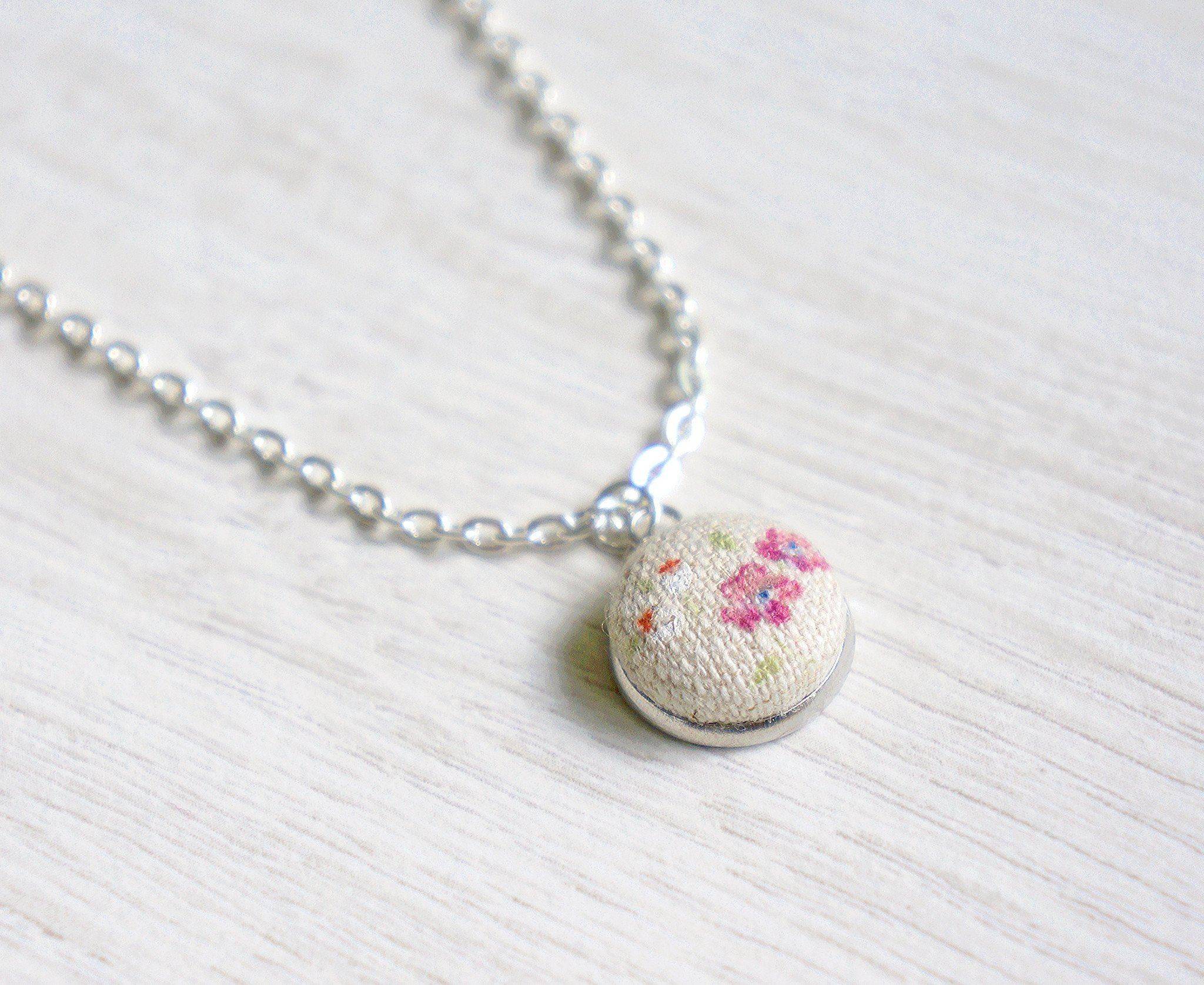 Rose Dew Handmade Fabric Button Necklace - Necklaces - Paperdaise Accessories - Naiise