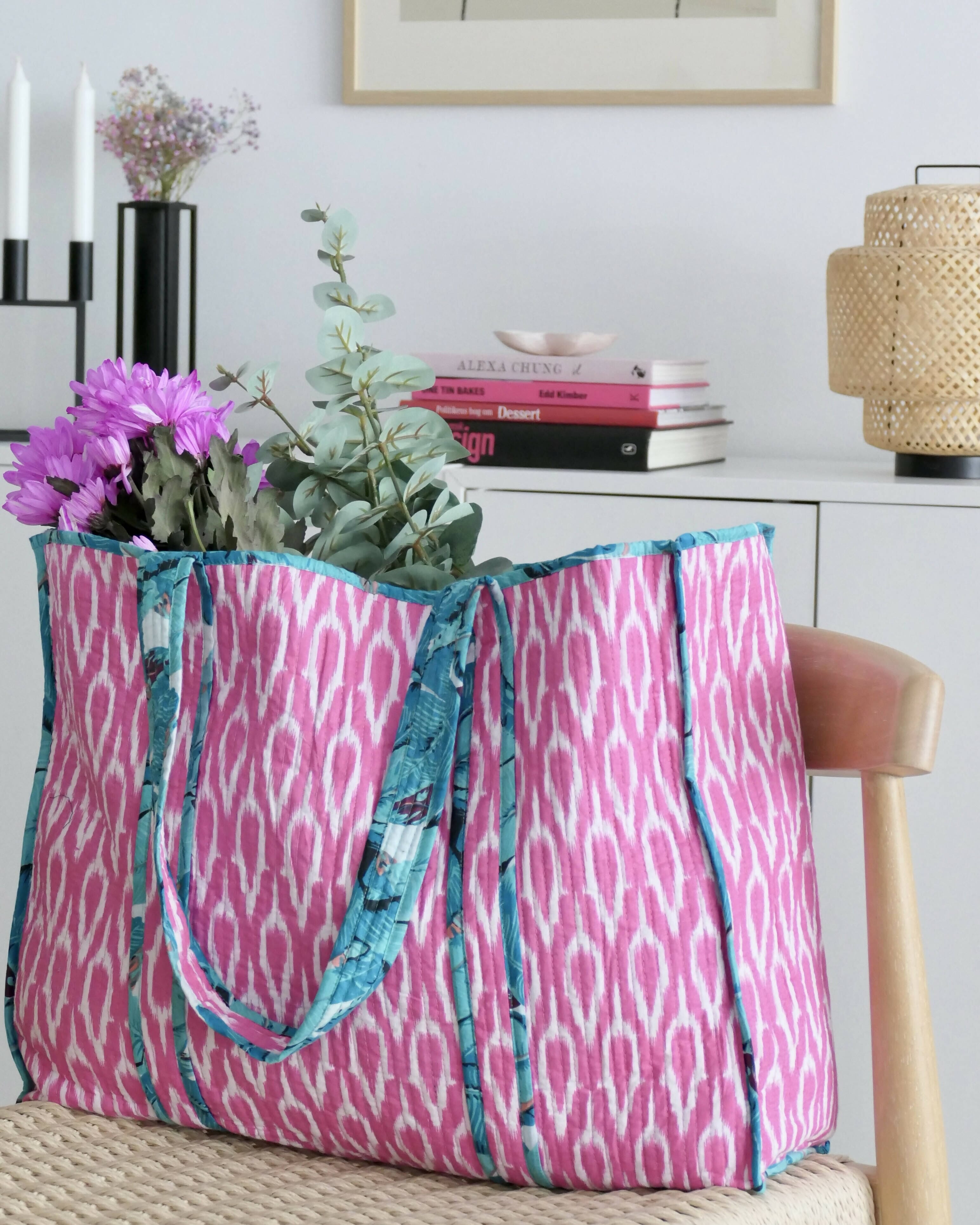 Oversized tote -pink ikat Tote Bags The House of Lili 